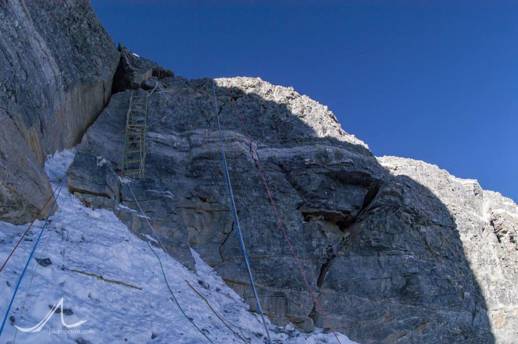 The final headwall of the Second Step on Mount Everest's Northeast Ridge.