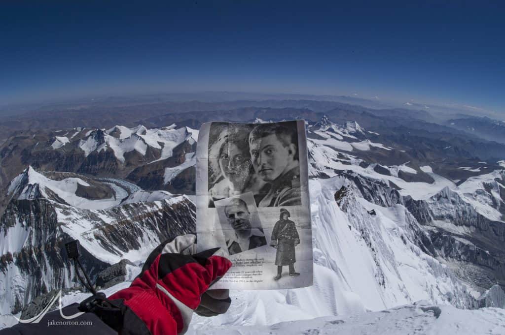 They made it! Picture of Geore Leigh Mallory - Everest pioneer - and his wife, Ruth, along with Mallory's partner, Andrew Comyn Irvine, held by photographer Jake Norton on the summit of Everest on May 30, 2003.
