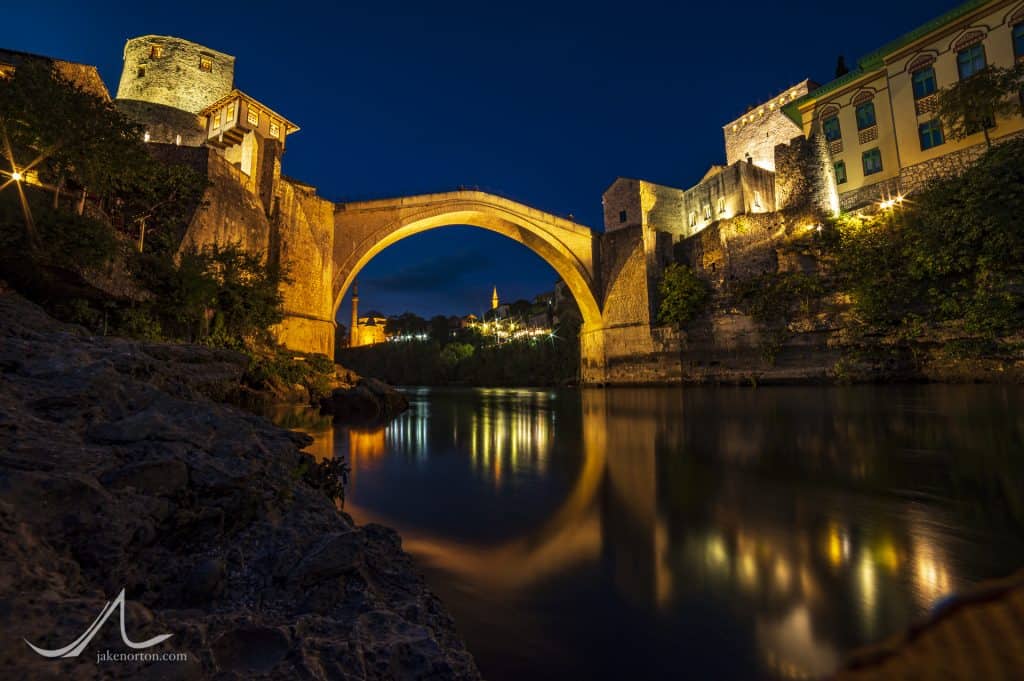 The Stari Most, or Old Bridge, spanning the Neretva River in Mostat, Bosnia and Herzegovina.